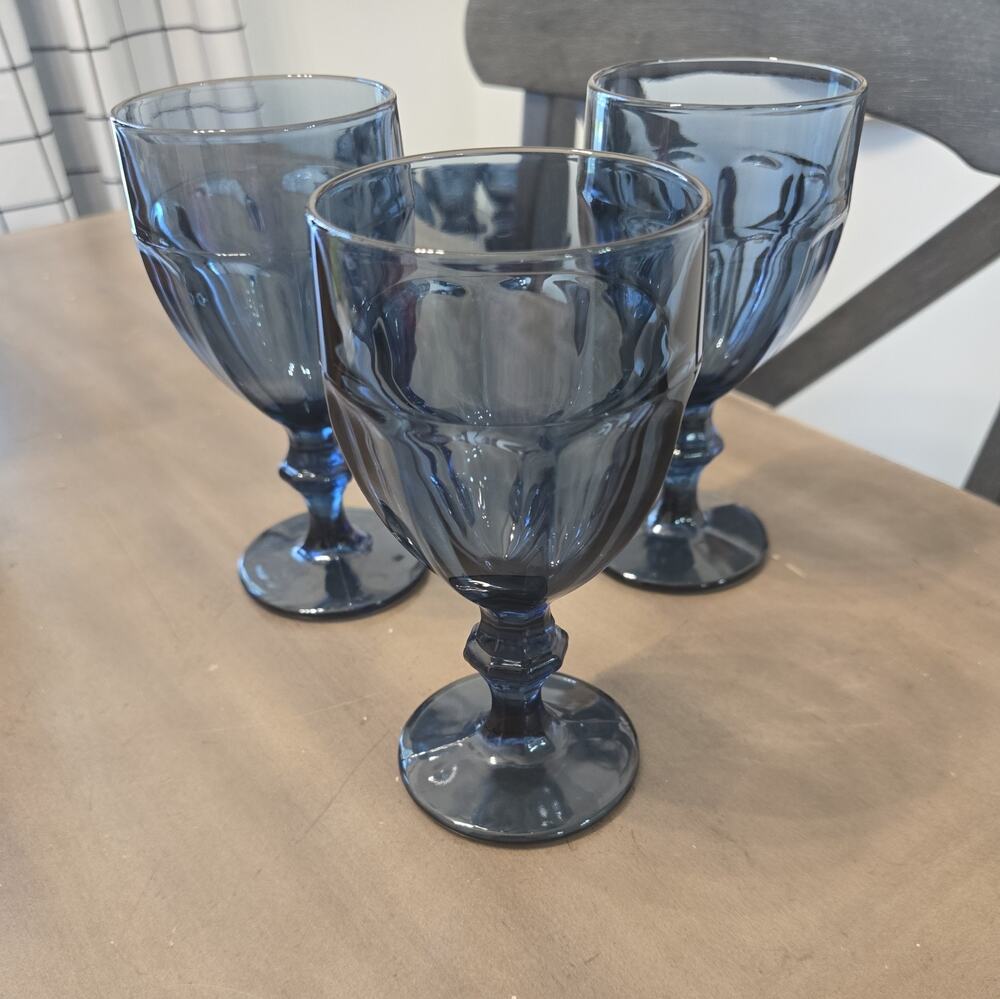 Set of 3 Libbey DuraTuff Gibraltar Dusky Blue Iced Tea Glass Goblets 7" Vtg